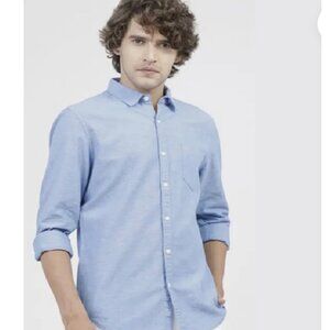 KETCH Men's Blue Cotton Blend Short Sleeve Shirt Size 18.5 Made in El Salvador.